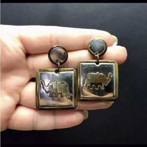Tri tone silver bronze copper Elephant earrings